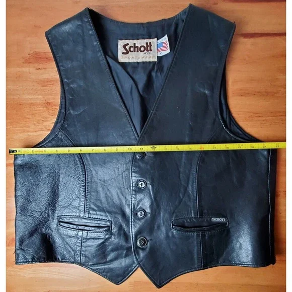 Vintage Schott NYC Sportswear XL Extra Large‎ Black Leather Biker Vest Made USA